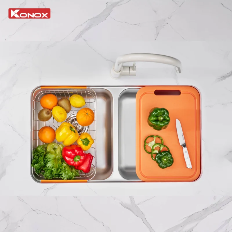 Chậu rửa bát lắp âm 2 hố cân r50 tari 7846SM