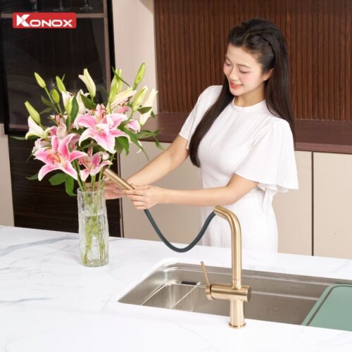 vòi rửa bát dây rút Stream Smart Champagne