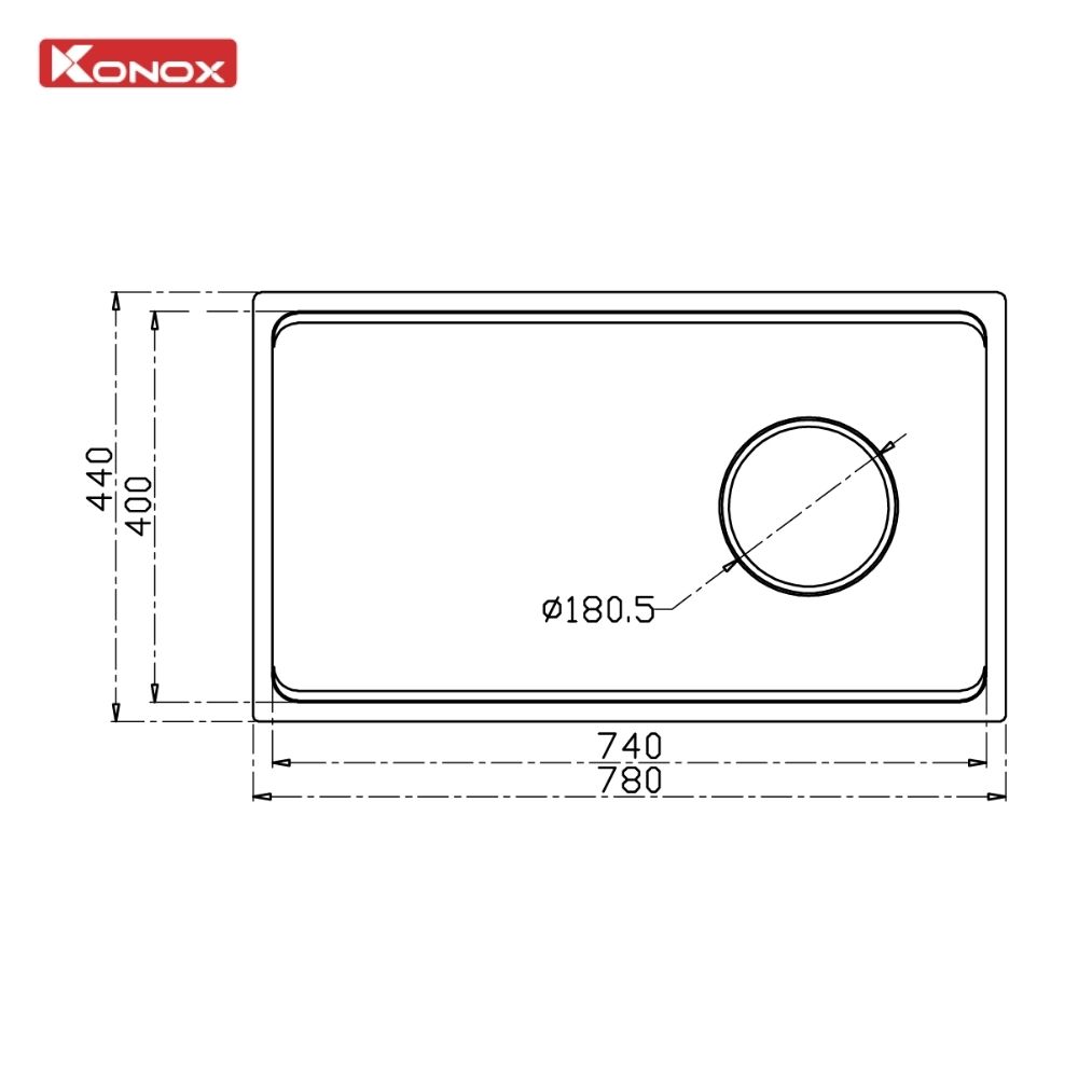 Bản vẽ thiết kế chậu rửa bát 1 hố chống xước Dekor 7844SU