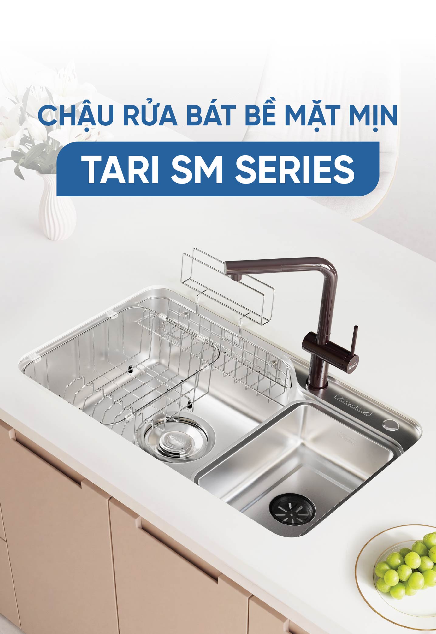banner chậu rửa bát bề mặt mịn Konox Tari SM Series mobile